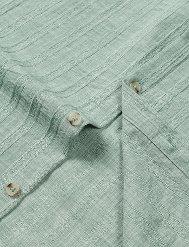 LucMatton Men's Vintage Bohemian Short Sleeve Button Down Shirt Casual Regular Fit Striped Textured Summer Beach Tops in Kuwait