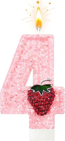 Minyu Strawberry-Shaped Berry Candles, Pink Number Candles, and Glittery Strawberry Cake Decorations, Perfect for Birthday and Anniversary Celebrations. (Number 1) in Saudi Arabia