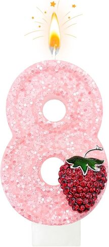 Minyu Strawberry-Shaped Berry Candles, Pink Number Candles, and Glittery Strawberry Cake Decorations, Perfect for Birthday and Anniversary Celebrations. (Number 1) in Saudi Arabia