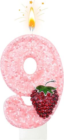 Minyu Strawberry-Shaped Berry Candles, Pink Number Candles, and Glittery Strawberry Cake Decorations, Perfect for Birthday and Anniversary Celebrations. (Number 1) in Saudi Arabia
