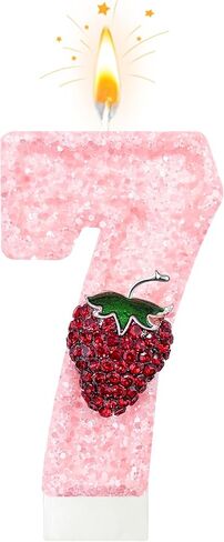 Minyu Strawberry-Shaped Berry Candles, Pink Number Candles, and Glittery Strawberry Cake Decorations, Perfect for Birthday and Anniversary Celebrations. (Number 1) in Saudi Arabia
