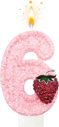 Minyu Strawberry-Shaped Berry Candles, Pink Number Candles, and Glittery Strawberry Cake Decorations, Perfect for Birthday and Anniversary Celebrations. (Number 1) in Saudi Arabia