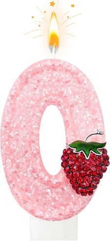Minyu Strawberry-Shaped Berry Candles, Pink Number Candles, and Glittery Strawberry Cake Decorations, Perfect for Birthday and Anniversary Celebrations. (Number 1) in Saudi Arabia