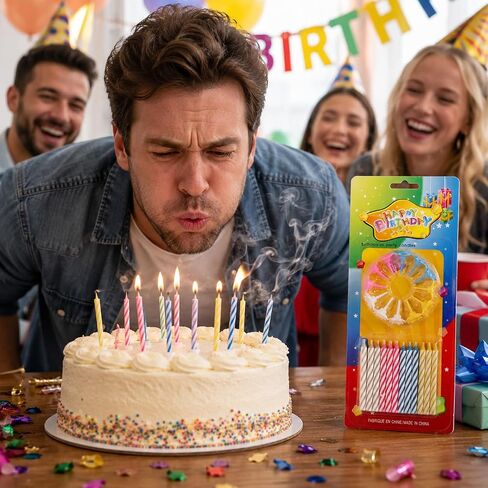 شموع عيد الميلاد السحرية، Relight بعد نفخ شموع الكيك، مفاجأة عيد ميلاد مضحكة (12 متعدد الألوان) in Kuwait