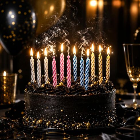شموع عيد الميلاد السحرية، Relight بعد نفخ شموع الكيك، مفاجأة عيد ميلاد مضحكة (12 متعدد الألوان) in Kuwait