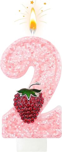 Minyu Strawberry-Shaped Berry Candles, Pink Number Candles, and Glittery Strawberry Cake Decorations, Perfect for Birthday and Anniversary Celebrations. (Number 1) in Saudi Arabia