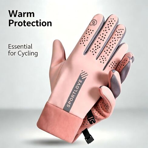 Women's Winter Gloves, Thermal Cold Weather Gloves with Touchscreen Function, Anti-Slip Leather Palm for Cycling, Hiking, Skiing, and Outdoor Sports, Pink & Grey in Kuwait