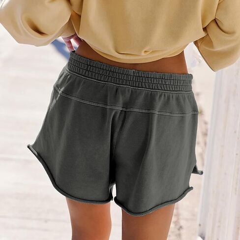 Songling Women's Sweat Shorts Casual Summer Athletic Raw Edge Running Elastic Waist Wash French Terry Shorts with Pockets in Saudi Arabia