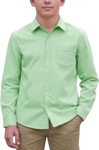 ToBeInStyle Boys’ Juniors Long Sleeve Dress Shirt Solid Button Down Collar Shirt Uniform Top in Kuwait
