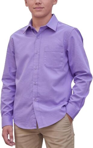 ToBeInStyle Boys’ Juniors Long Sleeve Dress Shirt Solid Button Down Collar Shirt Uniform Top in Kuwait