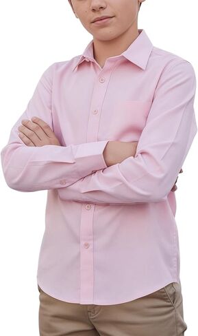 ToBeInStyle Boys’ Juniors Long Sleeve Dress Shirt Solid Button Down Collar Shirt Uniform Top in Kuwait