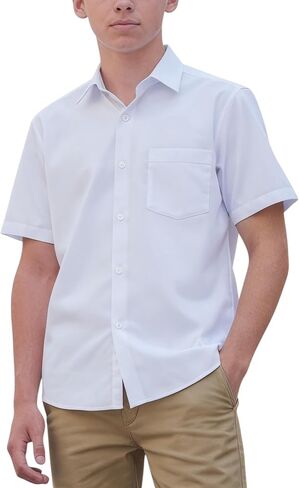 ToBeInStyle Boys’ Juniors Long Sleeve Dress Shirt Solid Button Down Collar Shirt Uniform Top in Kuwait