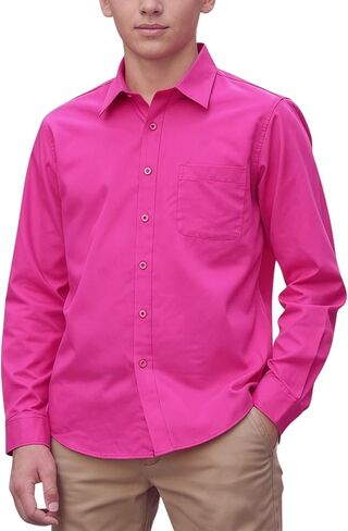 ToBeInStyle Boys’ Juniors Long Sleeve Dress Shirt Solid Button Down Collar Shirt Uniform Top in Kuwait