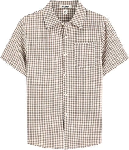 Boys Plaid Short Sleeve Shirt Toddler Soft Chambray Button Down Summer Breathable Casual Shirt for Kids 4-12 Years in Saudi Arabia