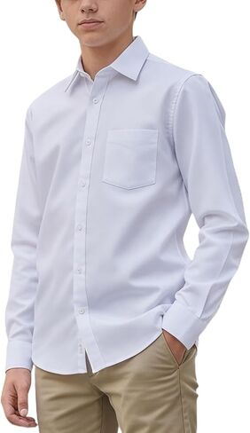 ToBeInStyle Boys’ Juniors Long Sleeve Dress Shirt Solid Button Down Collar Shirt Uniform Top in Kuwait