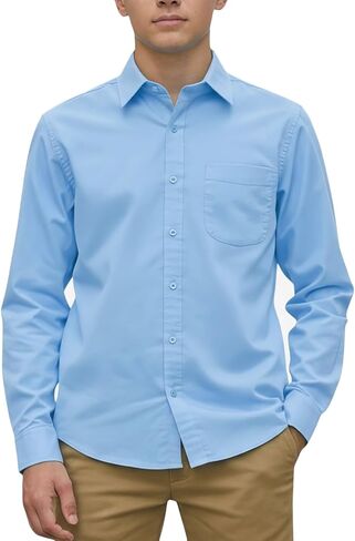 ToBeInStyle Boys’ Juniors Long Sleeve Dress Shirt Solid Button Down Collar Shirt Uniform Top in Kuwait
