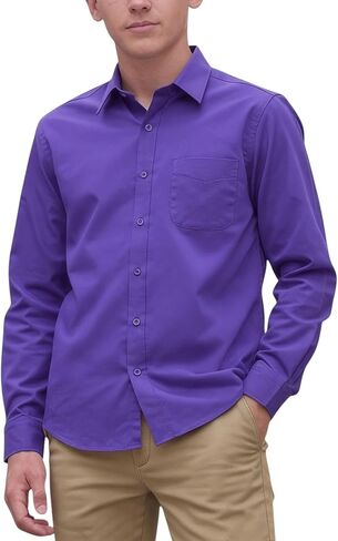 ToBeInStyle Boys’ Juniors Long Sleeve Dress Shirt Solid Button Down Collar Shirt Uniform Top in Kuwait