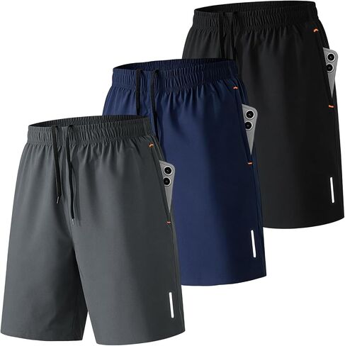 SHAGGA 3 Pack Gym Shorts Men Lightweight Quick Dry Athletic Shorts 7inch Inseam with Zipper Pockets for Running Casual in Saudi Arabia