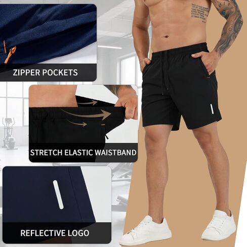 SHAGGA 3 Pack Gym Shorts Men Lightweight Quick Dry Athletic Shorts 7inch Inseam with Zipper Pockets for Running Casual in Kuwait