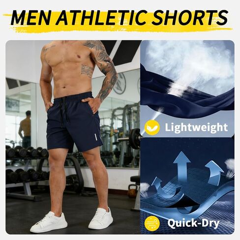 SHAGGA 3 Pack Gym Shorts Men Lightweight Quick Dry Athletic Shorts 7inch Inseam with Zipper Pockets for Running Casual in Kuwait