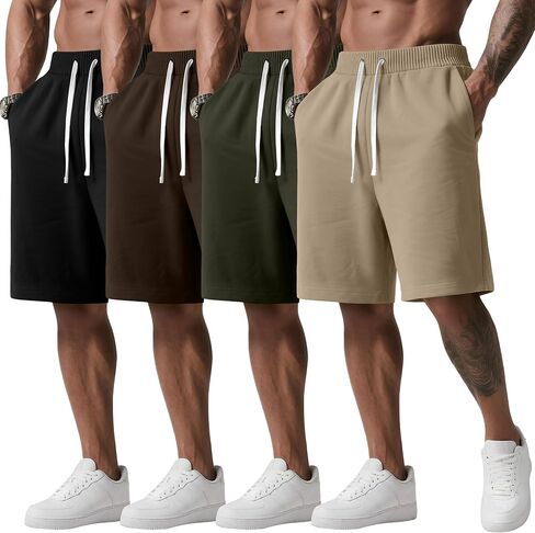 4 Pack Men's Shorts with Pockets Elastic Waist Baggy Athletic Casual Short Pants for Men S-2XL in Kuwait