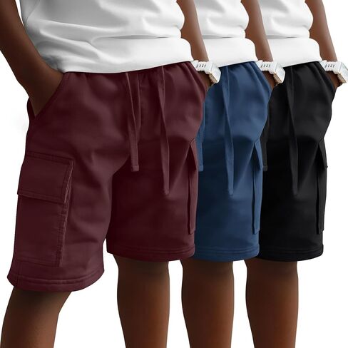 August Alley 3 Pack Men's Cargo Shorts Lightweight Workout Shorts for Men Running Drawstring with Pockets Elastic Waist in Kuwait