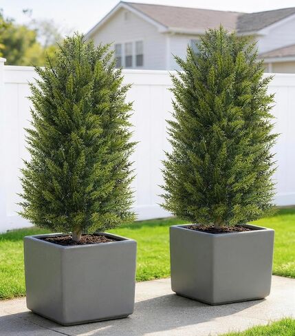 DREAMLOOM 3ft UV-Resistant Artificial Cedar Topiary Tree Faux Cypress Outdoor Fake Pine Plant Shrubs Bushes for Home Garden Porch Entryway, Set of 2 in Saudi Arabia