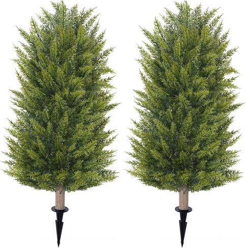 DREAMLOOM 3ft UV-Resistant Artificial Cedar Topiary Tree Faux Cypress Outdoor Fake Pine Plant Shrubs Bushes for Home Garden Porch Entryway, Set of 2 in Saudi Arabia