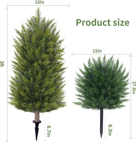 DREAMLOOM 3ft UV-Resistant Artificial Cedar Topiary Tree Faux Cypress Outdoor Fake Pine Plant Shrubs Bushes for Home Garden Porch Entryway, Set of 2 in Saudi Arabia