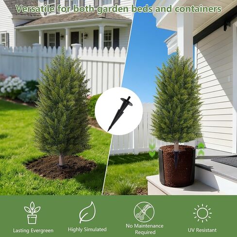 DREAMLOOM 3ft UV-Resistant Artificial Cedar Topiary Tree Faux Cypress Outdoor Fake Pine Plant Shrubs Bushes for Home Garden Porch Entryway, Set of 2 in Saudi Arabia