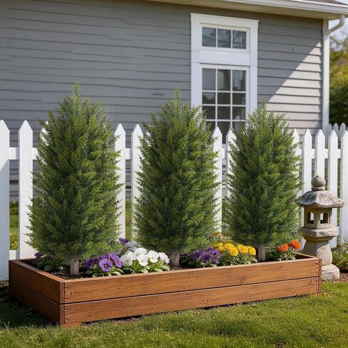 DREAMLOOM 3ft UV-Resistant Artificial Cedar Topiary Tree Faux Cypress Outdoor Fake Pine Plant Shrubs Bushes for Home Garden Porch Entryway, Set of 2 in Saudi Arabia