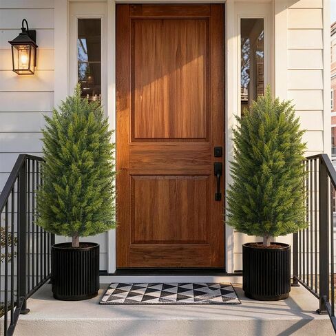 DREAMLOOM 3ft UV-Resistant Artificial Cedar Topiary Tree Faux Cypress Outdoor Fake Pine Plant Shrubs Bushes for Home Garden Porch Entryway, Set of 2 in Saudi Arabia