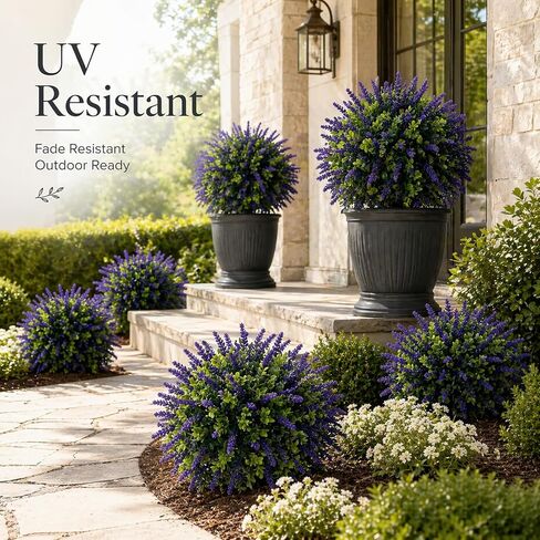 Artificial Lavender Topiary Set of 2, Faux Bushes for Entryway | UV Resistant, Faux Evergreen Bushes, Ground Spike Included, Weatherproof, for Porch, Patio, Entryway in Saudi Arabia