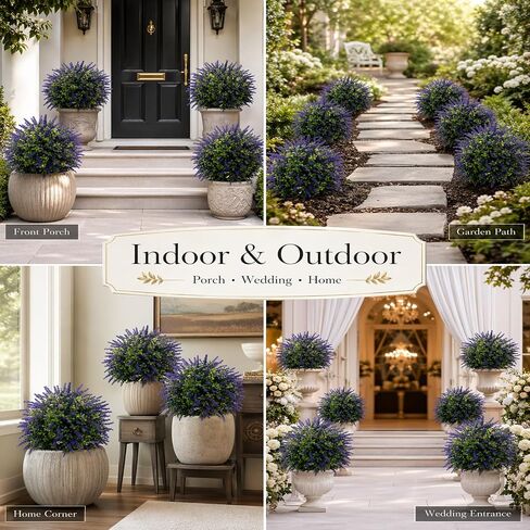 Artificial Lavender Topiary Set of 2, Faux Bushes for Entryway | UV Resistant, Faux Evergreen Bushes, Ground Spike Included, Weatherproof, for Porch, Patio, Entryway in Saudi Arabia