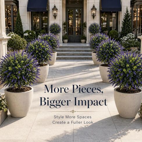 Artificial Lavender Topiary Set of 2, Faux Bushes for Entryway | UV Resistant, Faux Evergreen Bushes, Ground Spike Included, Weatherproof, for Porch, Patio, Entryway in Saudi Arabia
