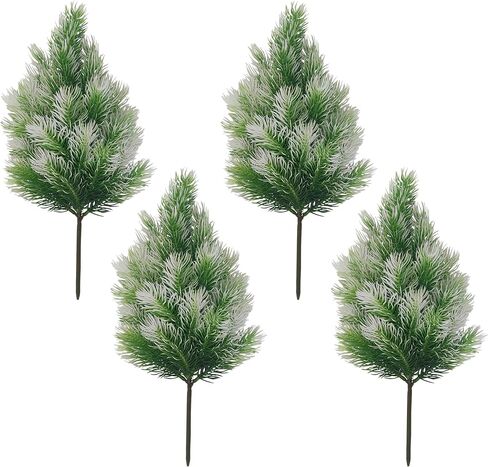 ATFL 4 Pack Artificial Norfolk Pine Trees with Ground Spike, 14''Small Fake Pine Tree Decor, Artificial Outdoor Shrubs for Garden Yard Front Door Porch Patio Planter Decor (4, 14 inches) in Saudi Arabia