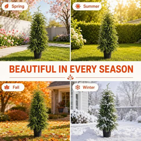 5FT Lighted Topiary Trees Artificial Outdoor Set of 2, UV-Resistant Artificial Outdoor Trees, Tall Pre Lit Faux Evergreen Topiary Trees with Planters for Front Porch Entryway Patio Decor in Kuwait