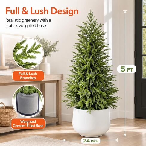5FT Lighted Topiary Trees Artificial Outdoor Set of 2, UV-Resistant Artificial Outdoor Trees, Tall Pre Lit Faux Evergreen Topiary Trees with Planters for Front Porch Entryway Patio Decor in Kuwait