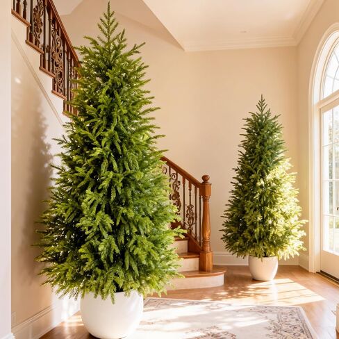 5FT Lighted Topiary Trees Artificial Outdoor Set of 2, UV-Resistant Artificial Outdoor Trees, Tall Pre Lit Faux Evergreen Topiary Trees with Planters for Front Porch Entryway Patio Decor in Kuwait