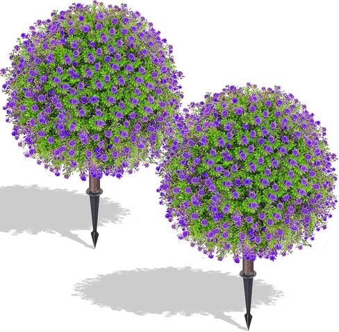 26" Artificial Green Eucalyptus Topiary Ball Tree, Set of 2 Fake Boxwood Bushes with Ground Spike, UV Resistant Faux Evergreen Shrubs for Front Porch Planters Outdoor Garden Decor in Saudi Arabia