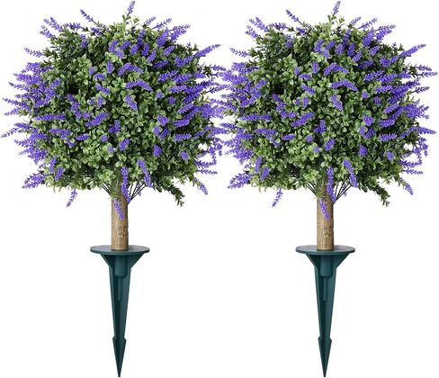 VeriNatural 2 Pack Artificial Lavender Topiary Ball Trees – 30.2in UV Resistant Fake Boxwood Shrubs with Realistic Flowers | Outdoor Indoor Faux Bushes for Porch, Patio & Garden Decor in Saudi Arabia