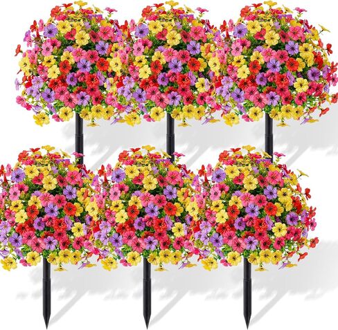 6 Pcs 20" Artificial Topiary Ball Flowers for Outdoors Planters Spring Decoration with Spike UV Resistant Faux Boxwood Summer Plants Fake Bushes Indoor Decor for Front Porch Garden Patio in Saudi Arabia