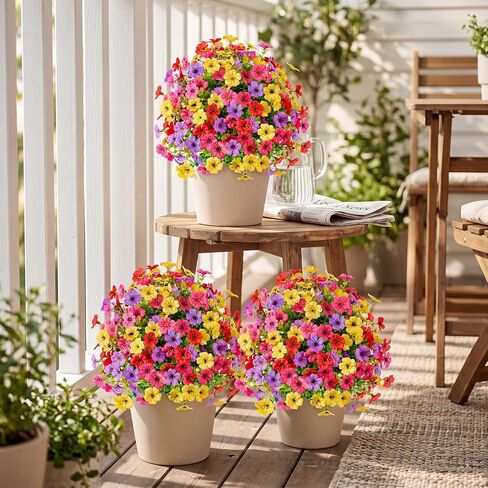 6 Pcs 20" Artificial Topiary Ball Flowers for Outdoors Planters Spring Decoration with Spike UV Resistant Faux Boxwood Summer Plants Fake Bushes Indoor Decor for Front Porch Garden Patio in Saudi Arabia