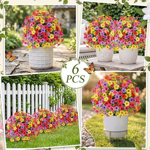 6 Pcs 20" Artificial Topiary Ball Flowers for Outdoors Planters Spring Decoration with Spike UV Resistant Faux Boxwood Summer Plants Fake Bushes Indoor Decor for Front Porch Garden Patio in Saudi Arabia