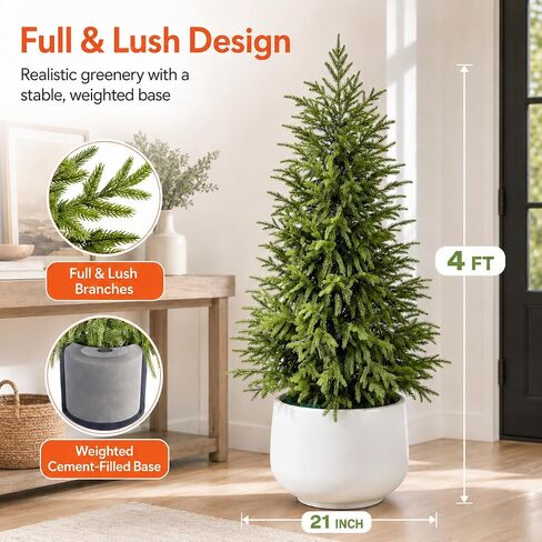 4FT Lighted Artificial Norfolk Pine Tree Outdoor with Lights｜Artificial Topiary Outdoor Tree｜Realistic PE Artificial Outdoor Plants｜Artificial Norfolk Faux Plants Potted UV Resistant in Kuwait