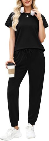 Marvmys Women Short Sleeve Tracksuit Set 2 Piece Sweat Set Outfits Color Block Jogging Suits with Pockets in Saudi Arabia