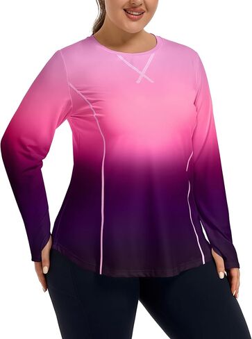 FOREYOND Women’s Plus Size UPF 50+ Long Sleeve Sun Shirt with Thumb Holes Quick Dry Athletic Hiking Running Workout Tops in Kuwait