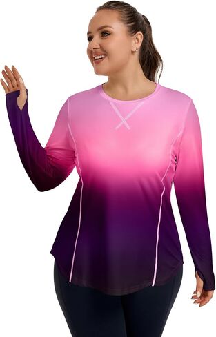 FOREYOND Women’s Plus Size UPF 50+ Long Sleeve Sun Shirt with Thumb Holes Quick Dry Athletic Hiking Running Workout Tops in Kuwait