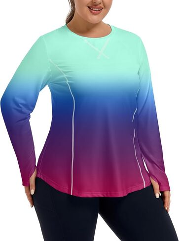 FOREYOND Women’s Plus Size UPF 50+ Long Sleeve Sun Shirt with Thumb Holes Quick Dry Athletic Hiking Running Workout Tops in Kuwait