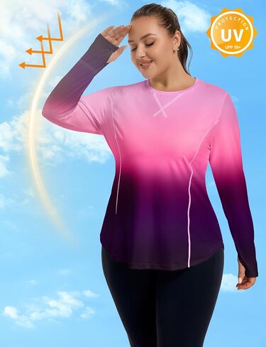 FOREYOND Women’s Plus Size UPF 50+ Long Sleeve Sun Shirt with Thumb Holes Quick Dry Athletic Hiking Running Workout Tops in Kuwait